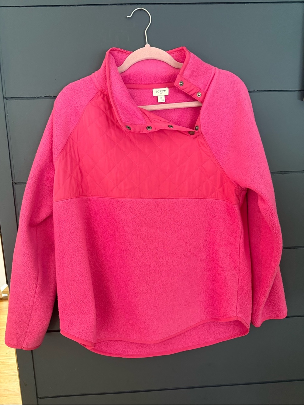 J. Crew Quilted button-neck sherpa tunic pullover pink  Sz M
